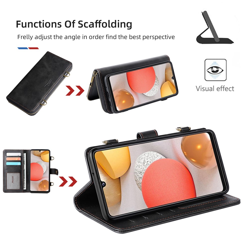 MEGSHI 020 Series Anti-fall Magnetic Detachable Design Shockproof PU Leather and TPU Wallet Cover with Long Strap for Samsung Galaxy A42 5G - Black-6