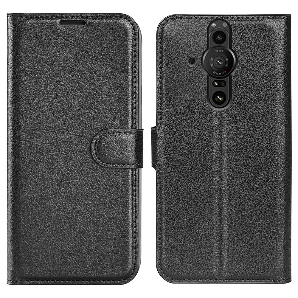 Magnetic Closure Litchi Texture PU Leather Wallet Case Stand Flip Folio Phone Cover for Sony Xperia Pro-I - Black-1