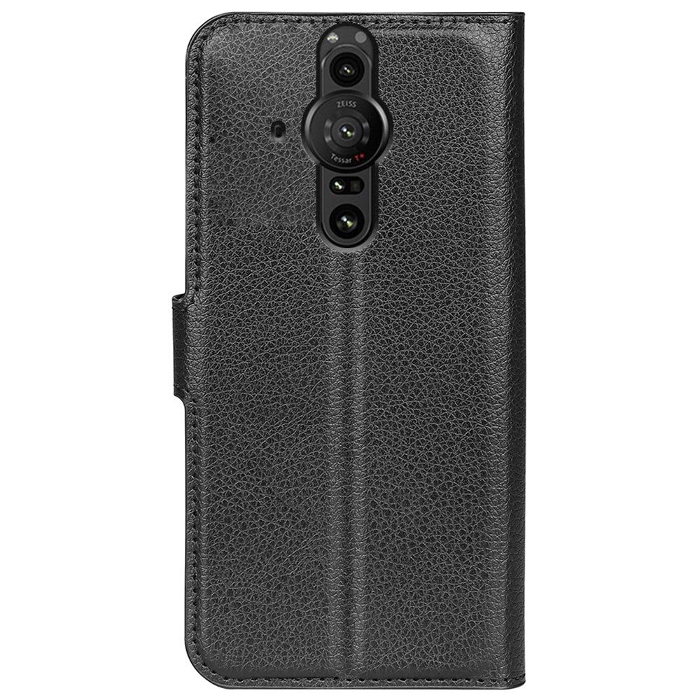 Magnetic Closure Litchi Texture PU Leather Wallet Case Stand Flip Folio Phone Cover for Sony Xperia Pro-I - Black-3