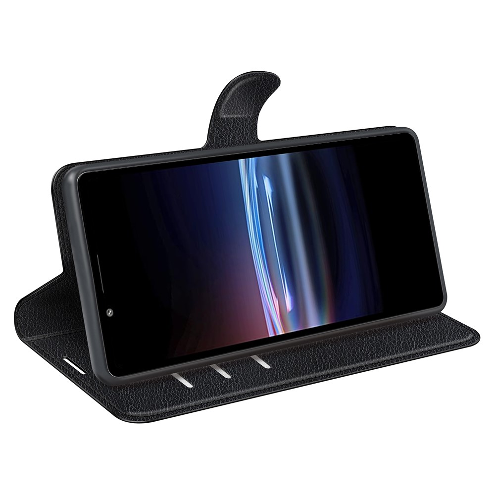 Magnetic Closure Litchi Texture PU Leather Wallet Case Stand Flip Folio Phone Cover for Sony Xperia Pro-I - Black-5