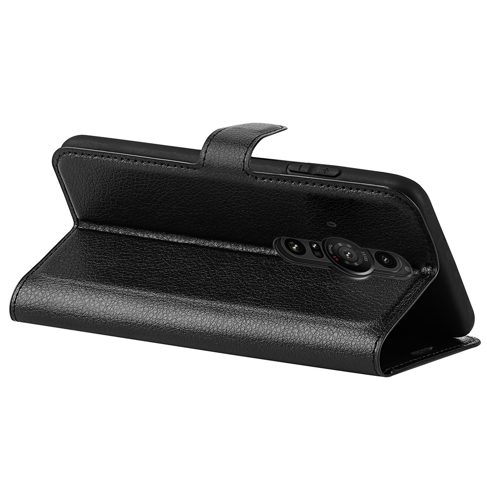 Magnetic Closure Litchi Texture PU Leather Wallet Case Stand Flip Folio Phone Cover for Sony Xperia Pro-I - Black-6