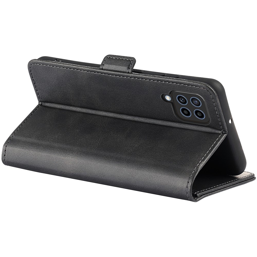 Phone Cover Stand Book Design PU Leather Flip Wallet Phone Case with Double Magnetic Clasps for Samsung Galaxy F22 - Black-6