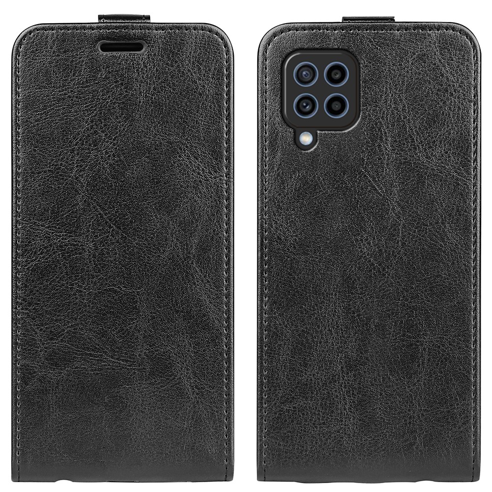 Flip Cover Crazy Horse Texture PU Leather Vertical Phone Case Magnetic Closure Shell with Card Slot for Samsung Galaxy F22 - Black-1