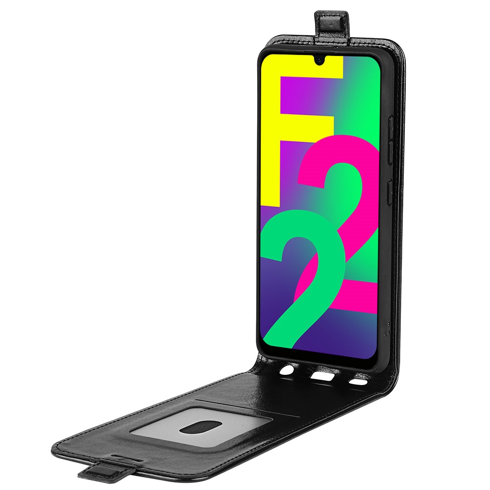 Flip Cover Crazy Horse Texture PU Leather Vertical Phone Case Magnetic Closure Shell with Card Slot for Samsung Galaxy F22 - Black-4