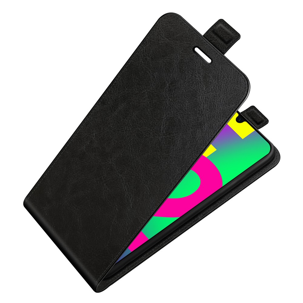 Flip Cover Crazy Horse Texture PU Leather Vertical Phone Case Magnetic Closure Shell with Card Slot for Samsung Galaxy F22 - Black-5