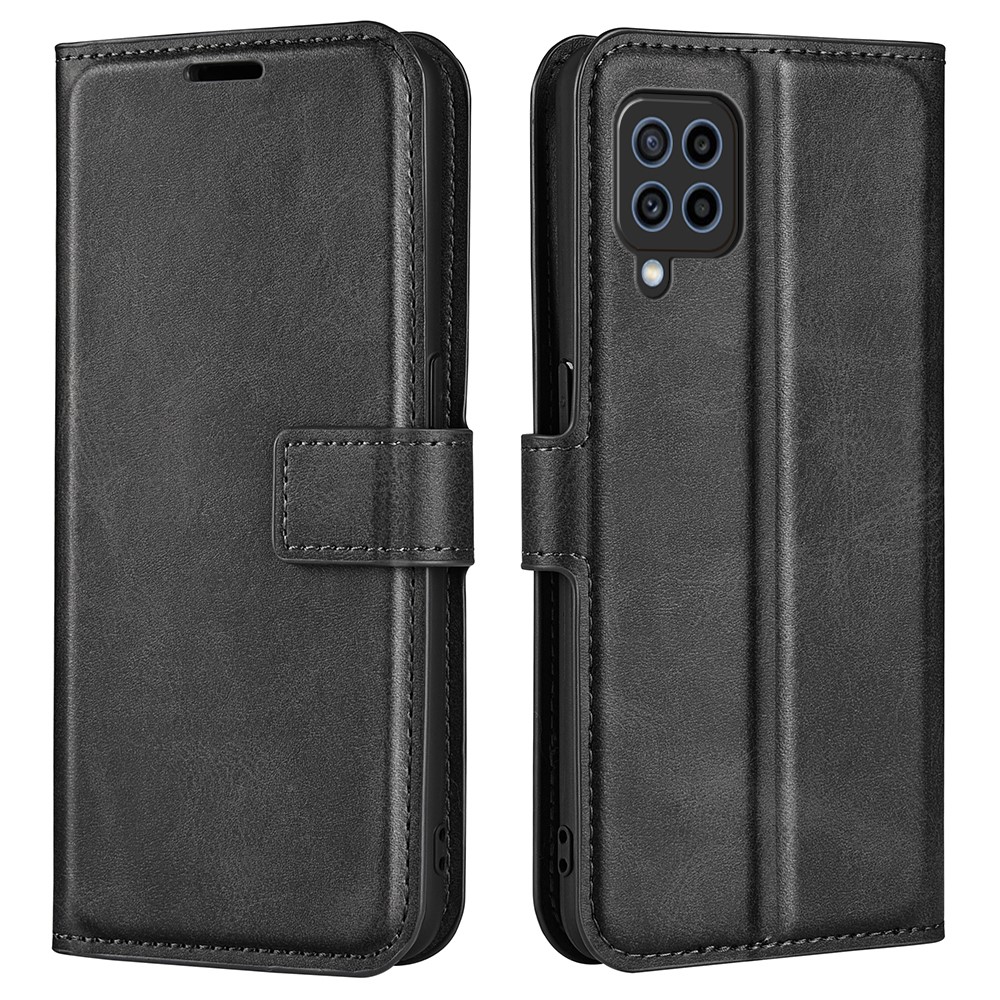 Wallet Stand Case Anti-scratch Shockproof PU Leather Magnetic TPU Interior Protective Flip Cover for Samsung Galaxy F22 - Black-1