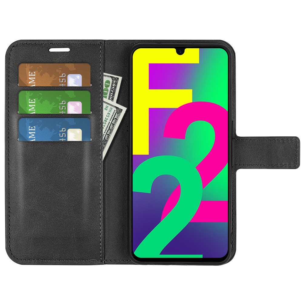 Wallet Stand Case Anti-scratch Shockproof PU Leather Magnetic TPU Interior Protective Flip Cover for Samsung Galaxy F22 - Black-4