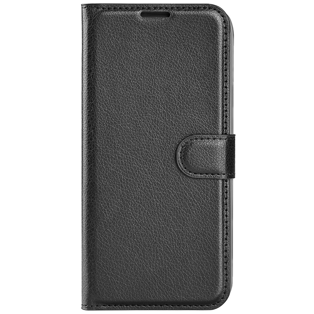 Shockproof Fashionable Litchi Texture PU Leather Wallet Case Stand Flip Folio Phone Cover for Samsung Galaxy F22 - Black-2