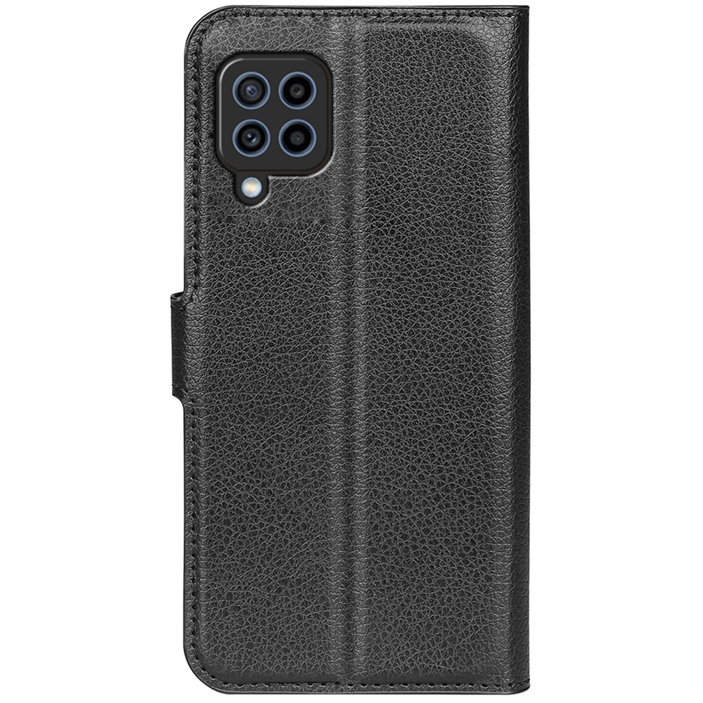 Shockproof Fashionable Litchi Texture PU Leather Wallet Case Stand Flip Folio Phone Cover for Samsung Galaxy F22 - Black-3