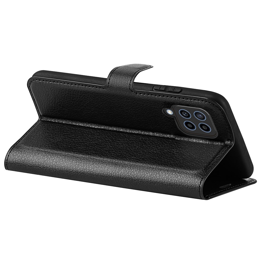 Shockproof Fashionable Litchi Texture PU Leather Wallet Case Stand Flip Folio Phone Cover for Samsung Galaxy F22 - Black-6