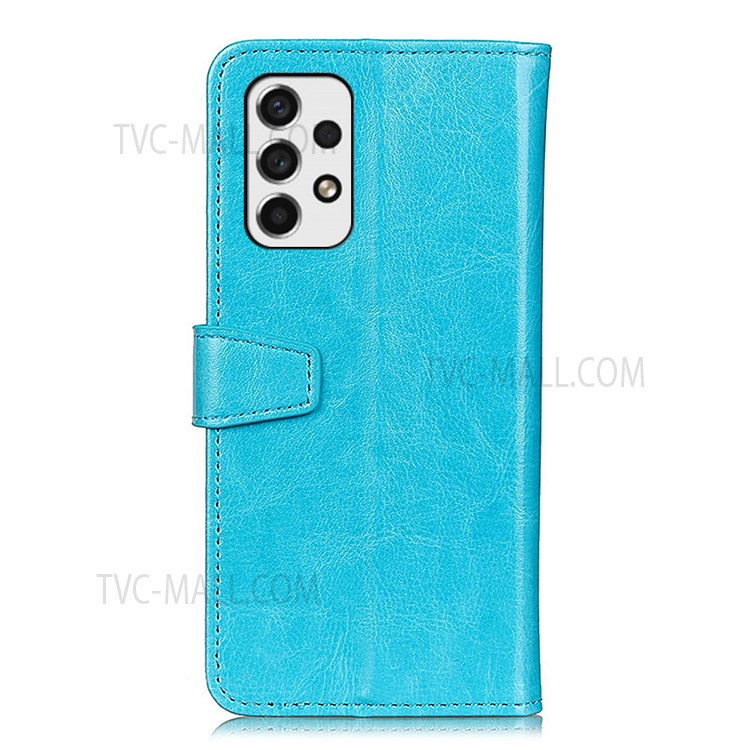 PU Leather Magnetic Wallet Stand Shockproof TPU Interior Case Protective Flip Cover for Samsung Galaxy A53 5G - Blue-3