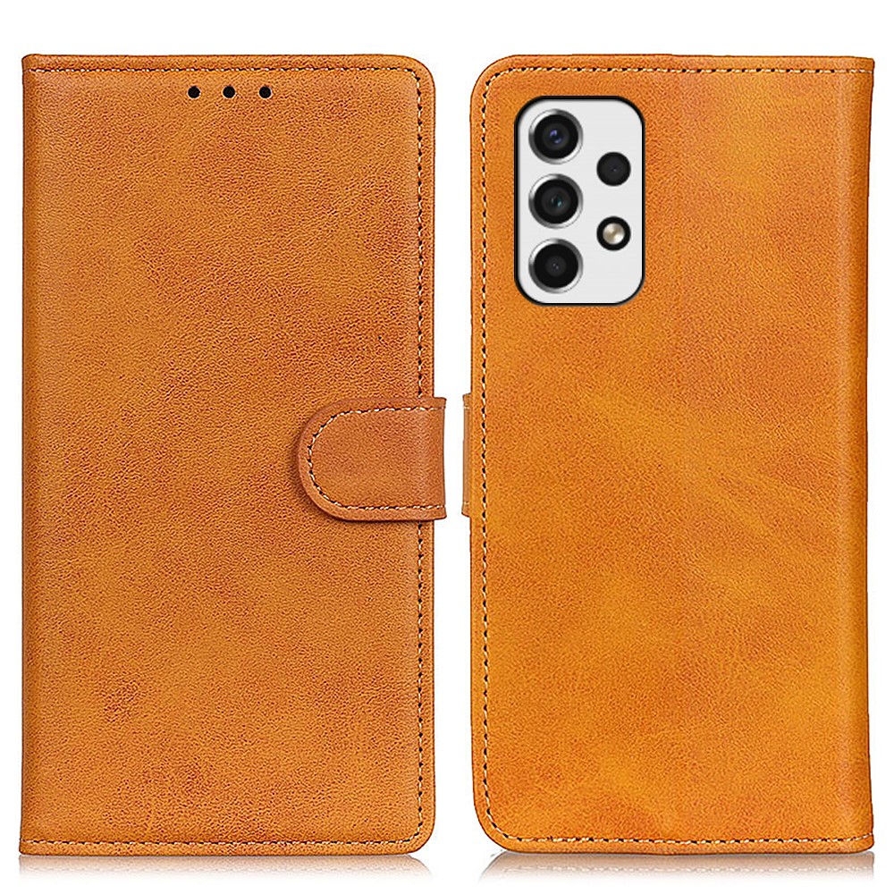 Folio Flip Stand PU Leather Wallet Shockproof TPU Inner Shell Protective Cover for Samsung Galaxy A53 5G - Brown-1