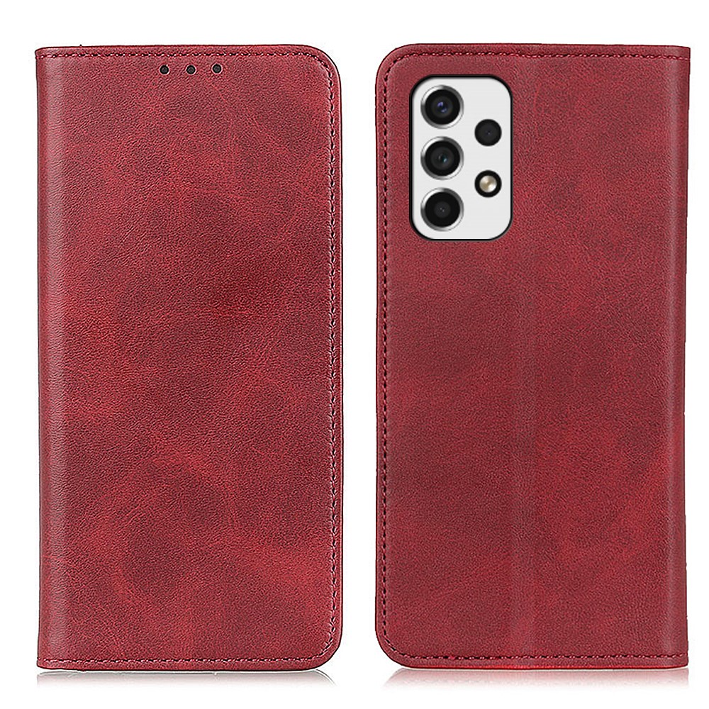 Split Leather Stand Wallet Case Auto Magnetic Closed Flip Folio Cover for Samsung Galaxy A53 5G - Red-1