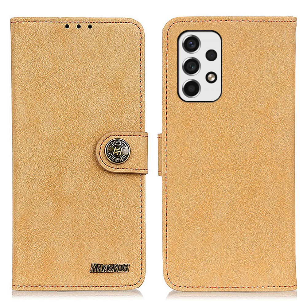KHAZHEN Stand Book Design Vintage Split Leather Wallet Case Stitching Line Magnetic Phone Cover for Samsung Galaxy A53 5G - Khaki-1