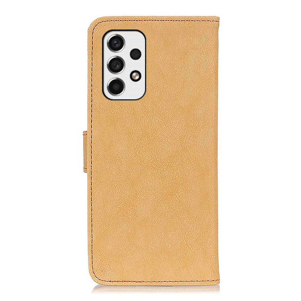KHAZHEN Stand Book Design Vintage Split Leather Wallet Case Stitching Line Magnetic Phone Cover for Samsung Galaxy A53 5G - Khaki-3