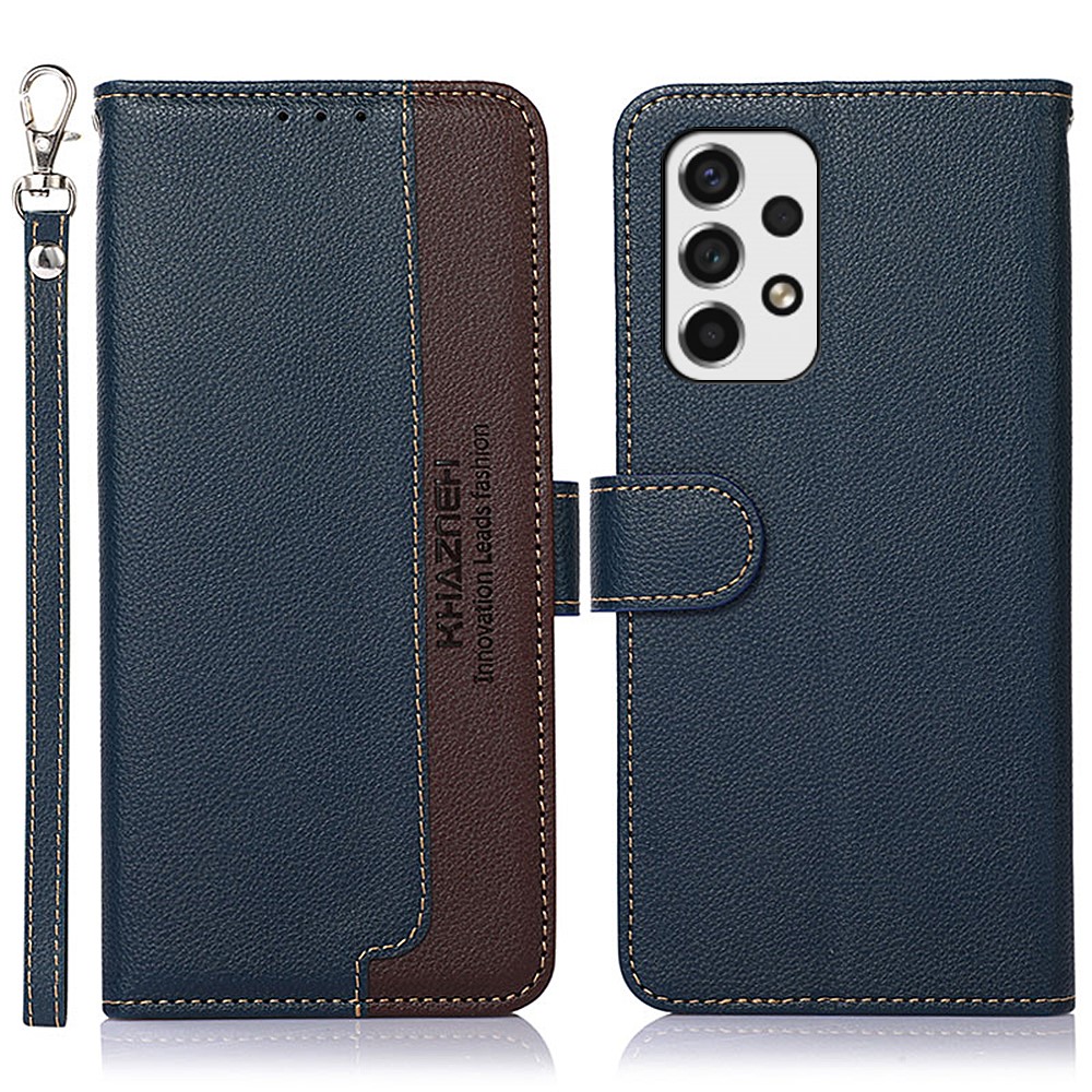 KHAZNEH RFID Blocking Litchi Texture PU Leather Cover Stand Wallet Magnetic Closure Cover for Samsung Galaxy A53 5G - Blue-1