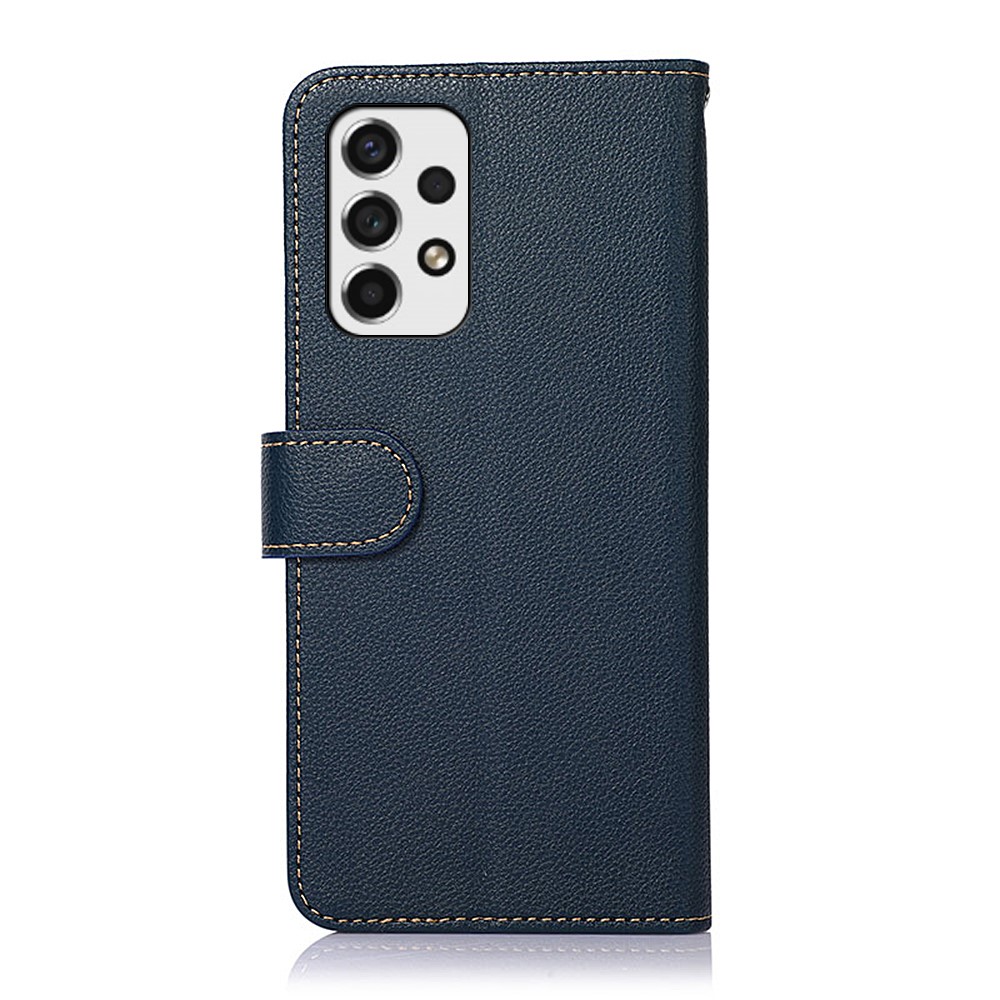 KHAZNEH RFID Blocking Litchi Texture PU Leather Cover Stand Wallet Magnetic Closure Cover for Samsung Galaxy A53 5G - Blue-3