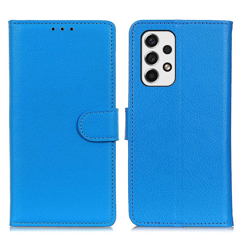 Litchi Texture PU Leather Magnetic Case Wallet Stand Shockproof Flip Protective Cover for Samsung Galaxy A53 5G - Blue-1