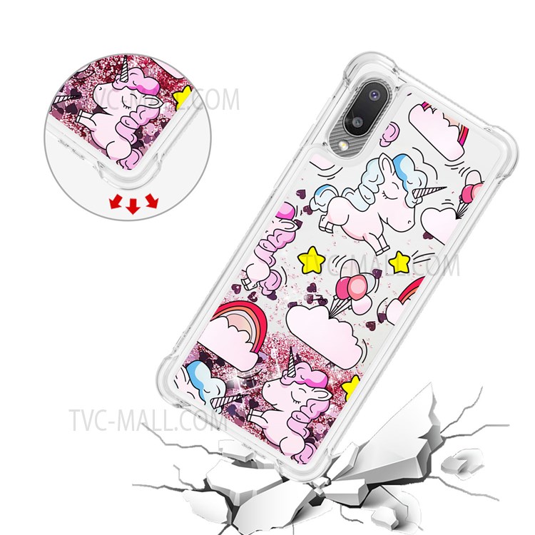 Pattern Printing Design Glitter Flowing Quicksand TPU Protective Phone Case for Samsung Galaxy A02 / M02 (Global Version) - Unicorns and Balloon-3