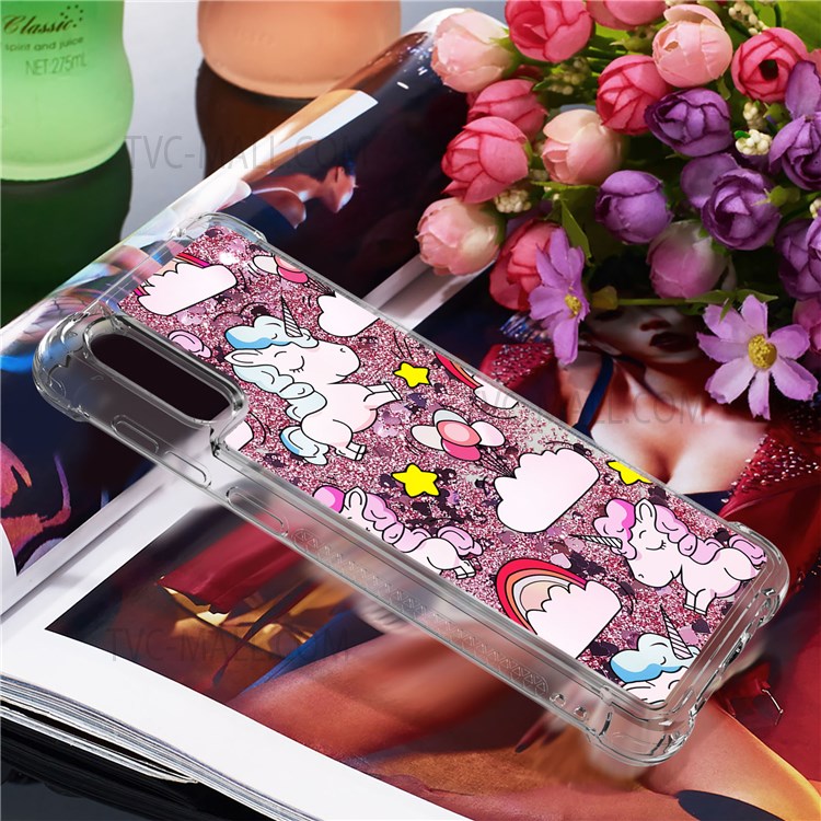 Pattern Printing Design Glitter Flowing Quicksand TPU Protective Phone Case for Samsung Galaxy A02 / M02 (Global Version) - Unicorns and Balloon-5