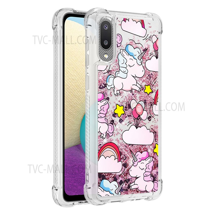 Pattern Printing Design Glitter Flowing Quicksand TPU Protective Phone Case for Samsung Galaxy A02 / M02 (Global Version) - Unicorns and Balloon-6