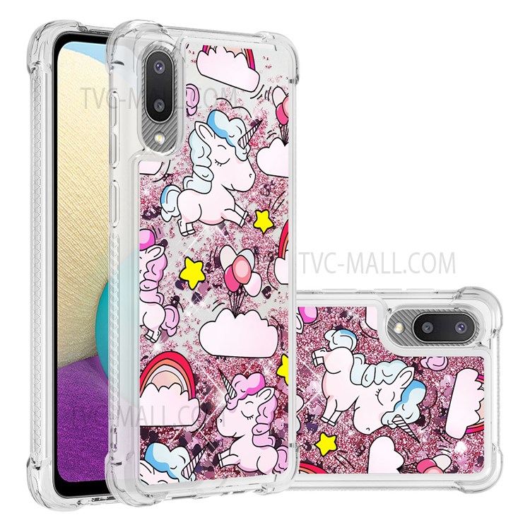 Pattern Printing Design Glitter Flowing Quicksand TPU Protective Phone Case for Samsung Galaxy A02 / M02 (Global Version) - Unicorns and Balloon-7