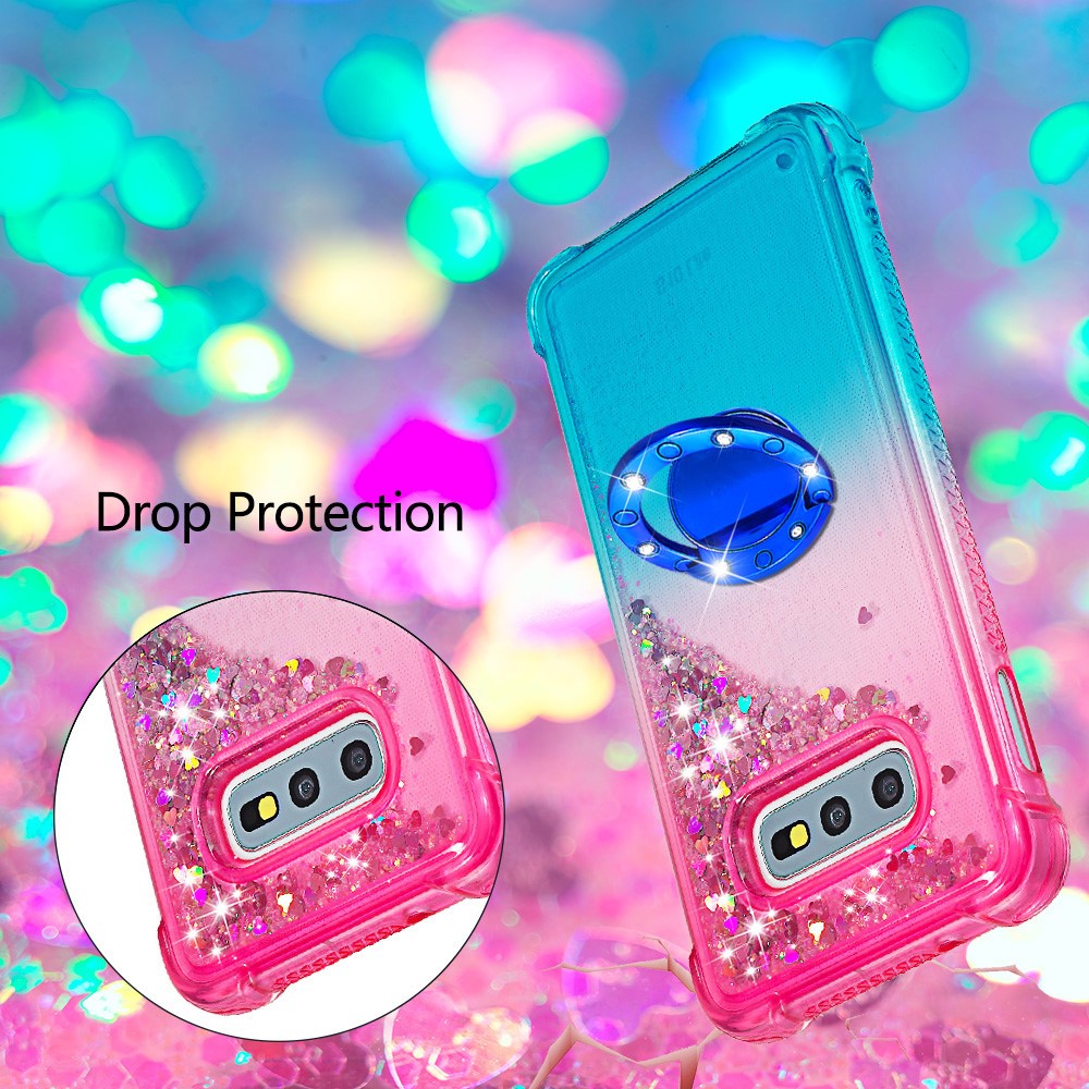TPU Phone Back Cover Gradient Quicksand Flowing Liquid Glitter Ring Kickstand Design Phone Case for Samsung Galaxy S10e - Pink/Sky Blue-5