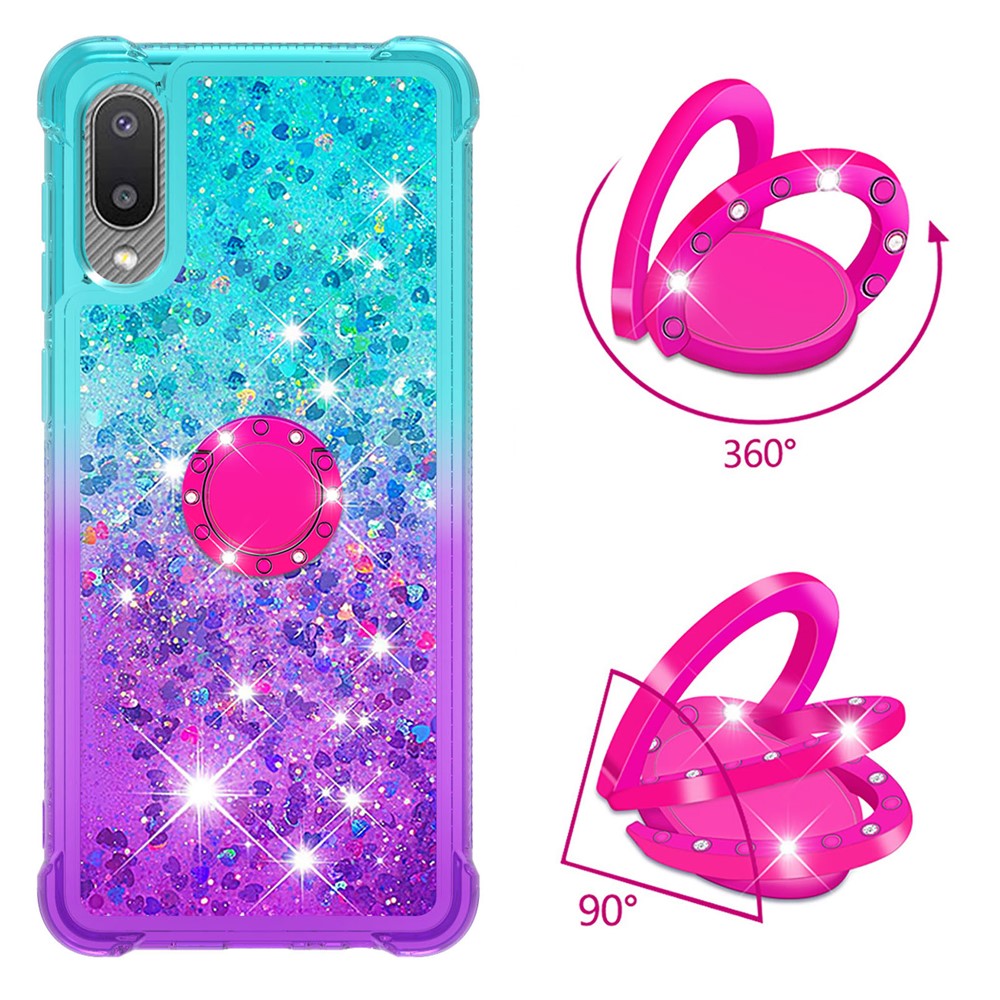 TPU Phone Shell Gradient Quicksand Flowing Liquid Glitter Ring Kickstand Design Phone Case for Samsung Galaxy A02/M02 (Global Version) - Sky Blue/Purple-2