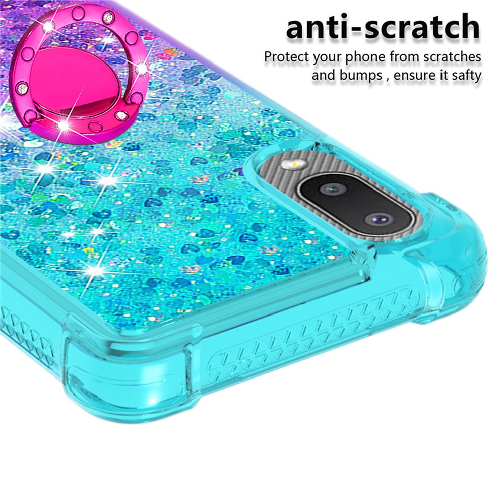 TPU Phone Shell Gradient Quicksand Flowing Liquid Glitter Ring Kickstand Design Phone Case for Samsung Galaxy A02/M02 (Global Version) - Sky Blue/Purple-5