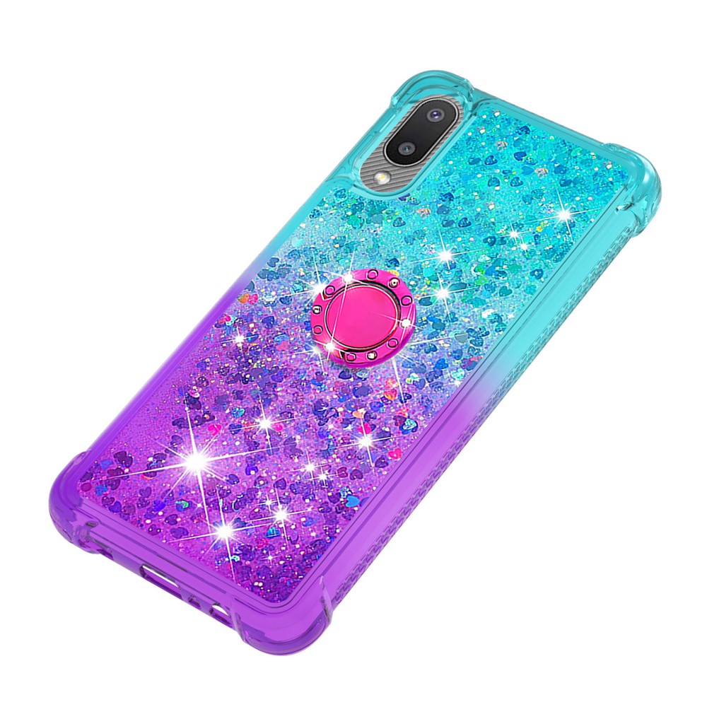TPU Phone Shell Gradient Quicksand Flowing Liquid Glitter Ring Kickstand Design Phone Case for Samsung Galaxy A02/M02 (Global Version) - Sky Blue/Purple-6