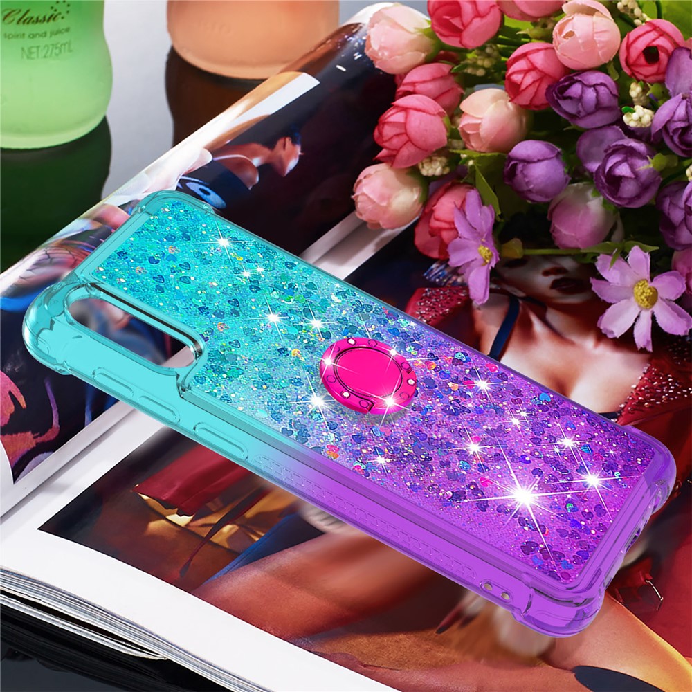 TPU Phone Shell Gradient Quicksand Flowing Liquid Glitter Ring Kickstand Design Phone Case for Samsung Galaxy A02/M02 (Global Version) - Sky Blue/Purple-7