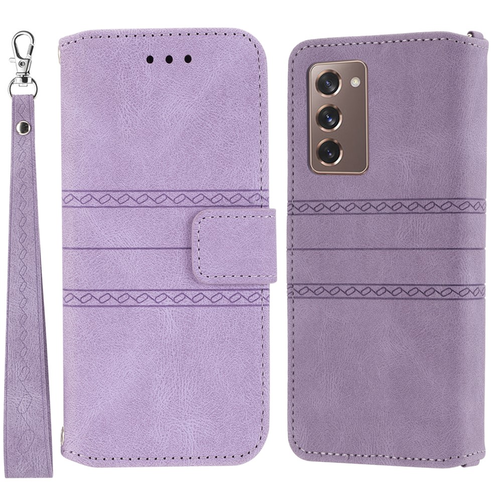 For Samsung Galaxy Z Fold2 5G Practical Wallet Card Slots Phone Flip Case Imprinted Pattern Anti-Scratch Stylish PU Leather+TPU Phone Cover with Stand - Light Purple-1