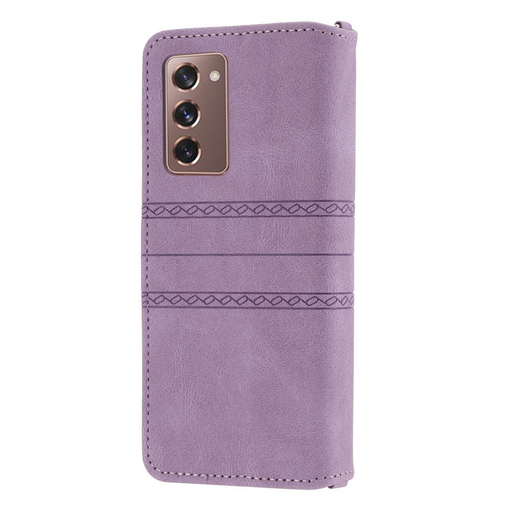 For Samsung Galaxy Z Fold2 5G Practical Wallet Card Slots Phone Flip Case Imprinted Pattern Anti-Scratch Stylish PU Leather+TPU Phone Cover with Stand - Light Purple-3