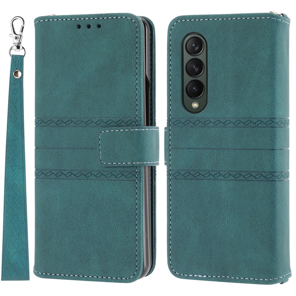 Imprinted Pattern Anti-Scratch Stylish PU Leather+TPU Wallet Phone Case Cover with Stand for Samsung Galaxy Z Fold3 5G - Blackish Green-1