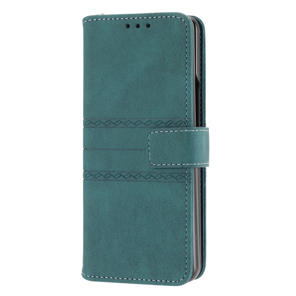 Imprinted Pattern Anti-Scratch Stylish PU Leather+TPU Wallet Phone Case Cover with Stand for Samsung Galaxy Z Fold3 5G - Blackish Green-2