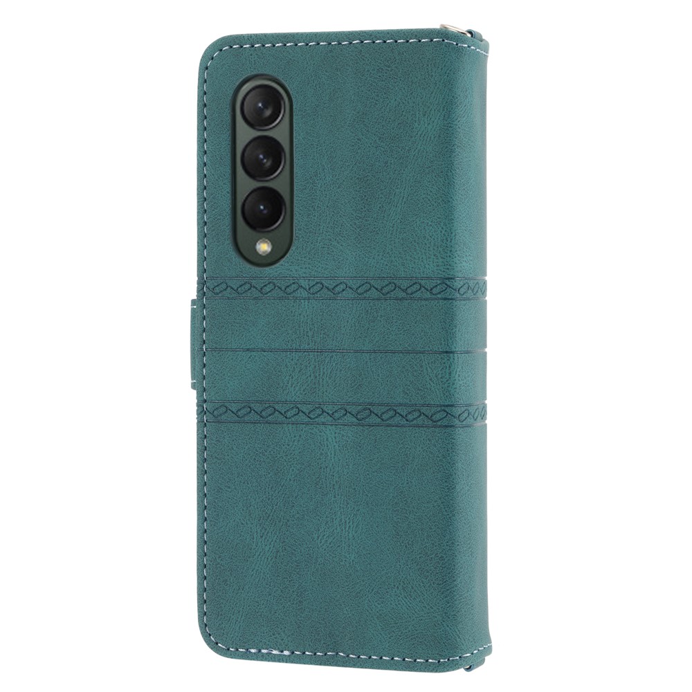 Imprinted Pattern Anti-Scratch Stylish PU Leather+TPU Wallet Phone Case Cover with Stand for Samsung Galaxy Z Fold3 5G - Blackish Green-3