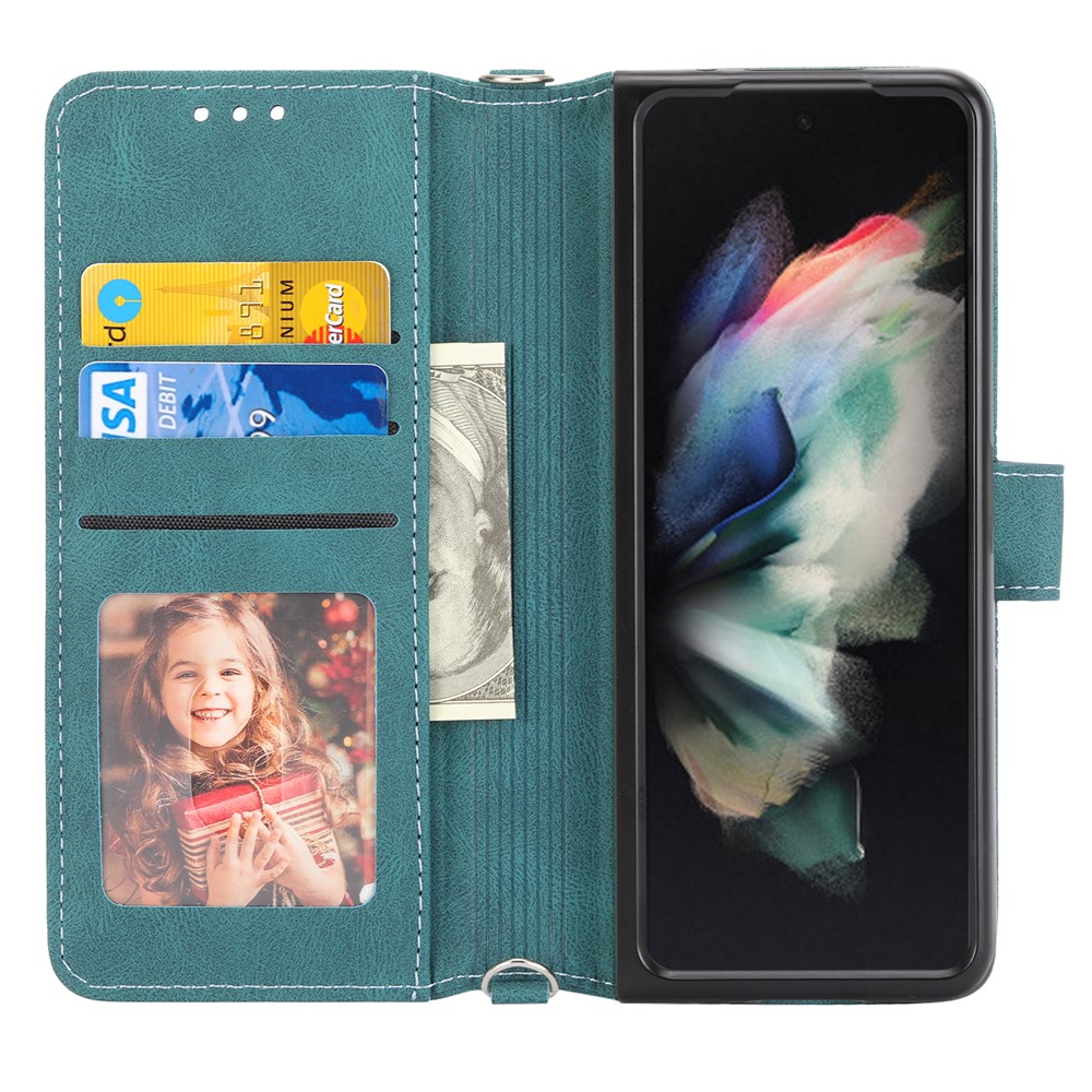 Imprinted Pattern Anti-Scratch Stylish PU Leather+TPU Wallet Phone Case Cover with Stand for Samsung Galaxy Z Fold3 5G - Blackish Green-4