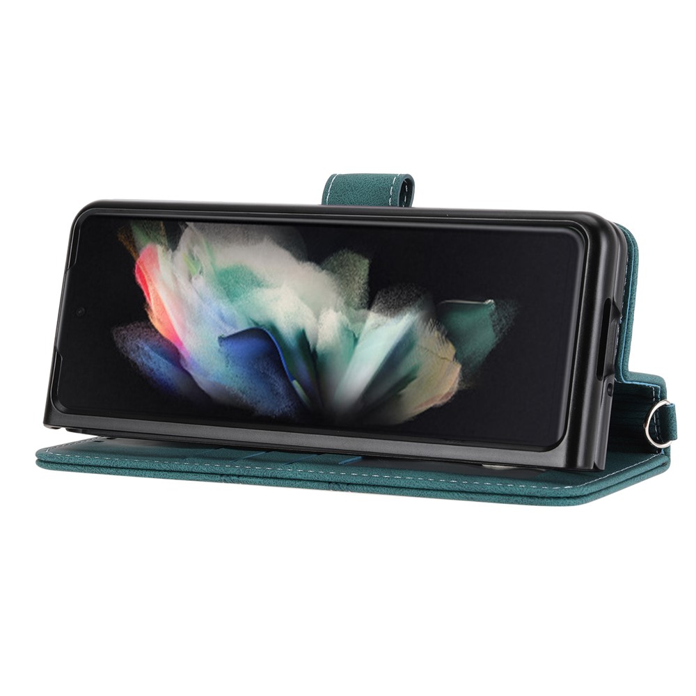 Imprinted Pattern Anti-Scratch Stylish PU Leather+TPU Wallet Phone Case Cover with Stand for Samsung Galaxy Z Fold3 5G - Blackish Green-5