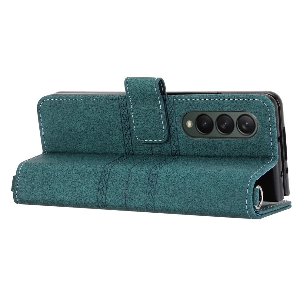 Imprinted Pattern Anti-Scratch Stylish PU Leather+TPU Wallet Phone Case Cover with Stand for Samsung Galaxy Z Fold3 5G - Blackish Green-6