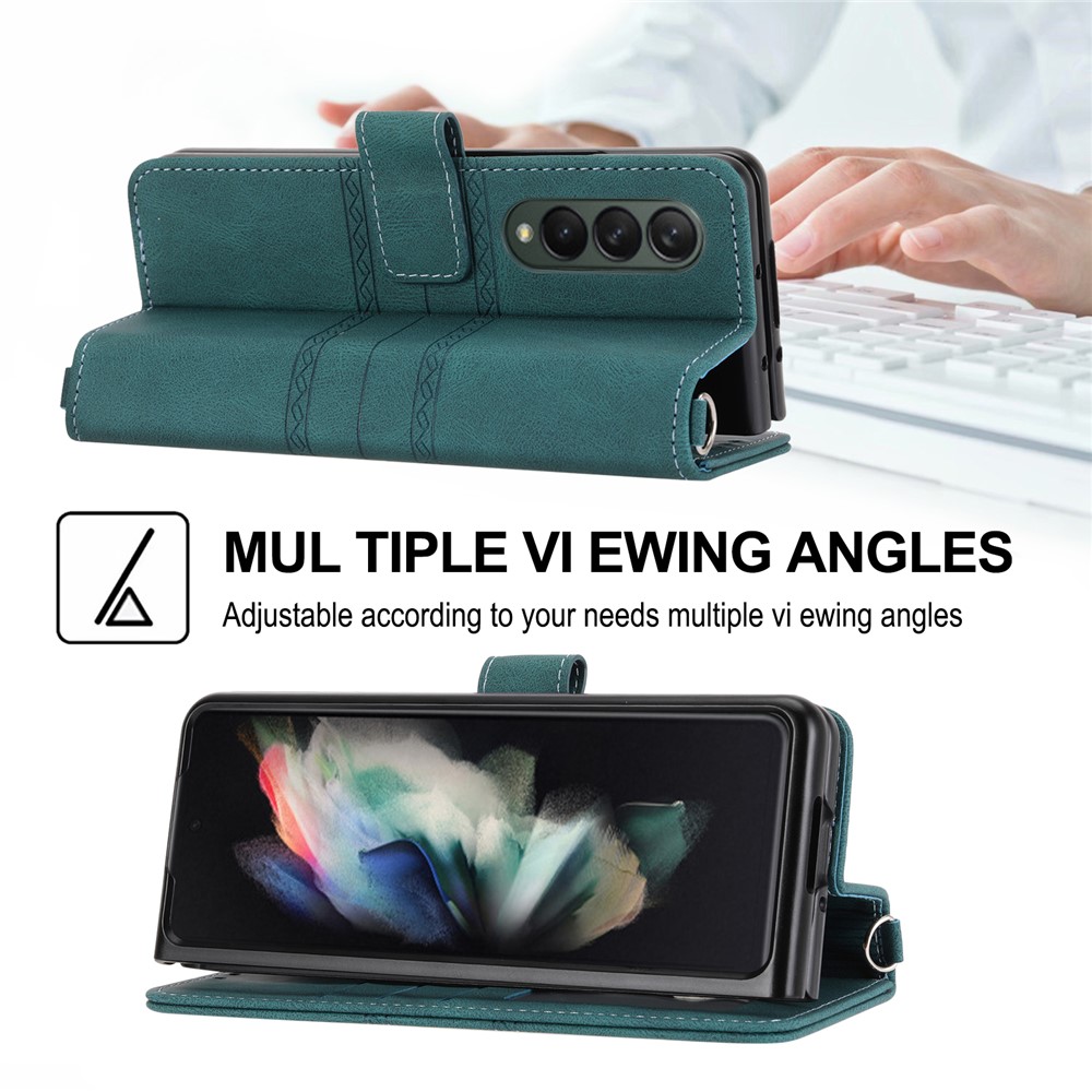Imprinted Pattern Anti-Scratch Stylish PU Leather+TPU Wallet Phone Case Cover with Stand for Samsung Galaxy Z Fold3 5G - Blackish Green-7