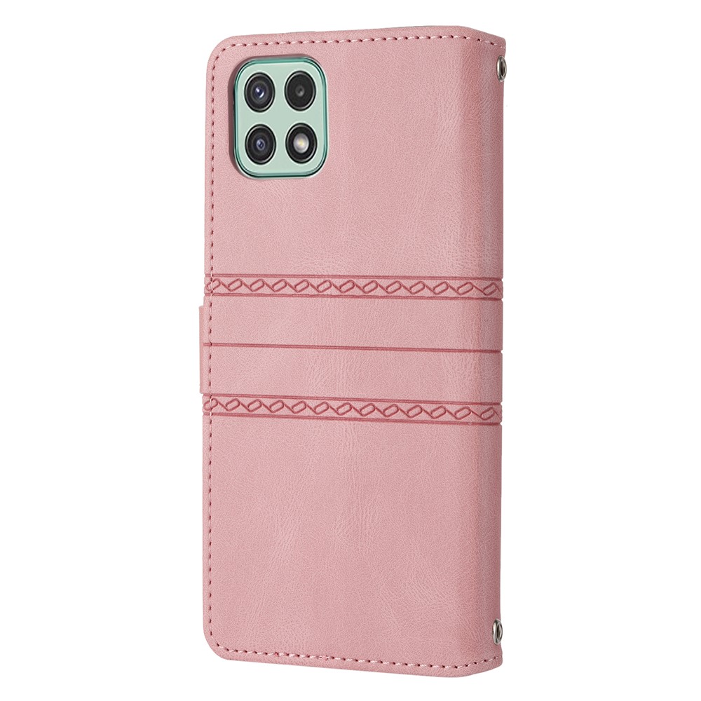 Convenient Lanyard Soft PU Leather and TPU Imprinted Pattern Wallet Phone Case Cover with Stand for Samsung Galaxy A03 (EU Version) - Pink-3