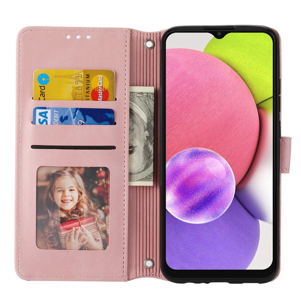 Convenient Lanyard Soft PU Leather and TPU Imprinted Pattern Wallet Phone Case Cover with Stand for Samsung Galaxy A03 (EU Version) - Pink-4