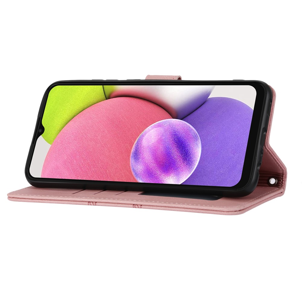 Convenient Lanyard Soft PU Leather and TPU Imprinted Pattern Wallet Phone Case Cover with Stand for Samsung Galaxy A03 (EU Version) - Pink-5