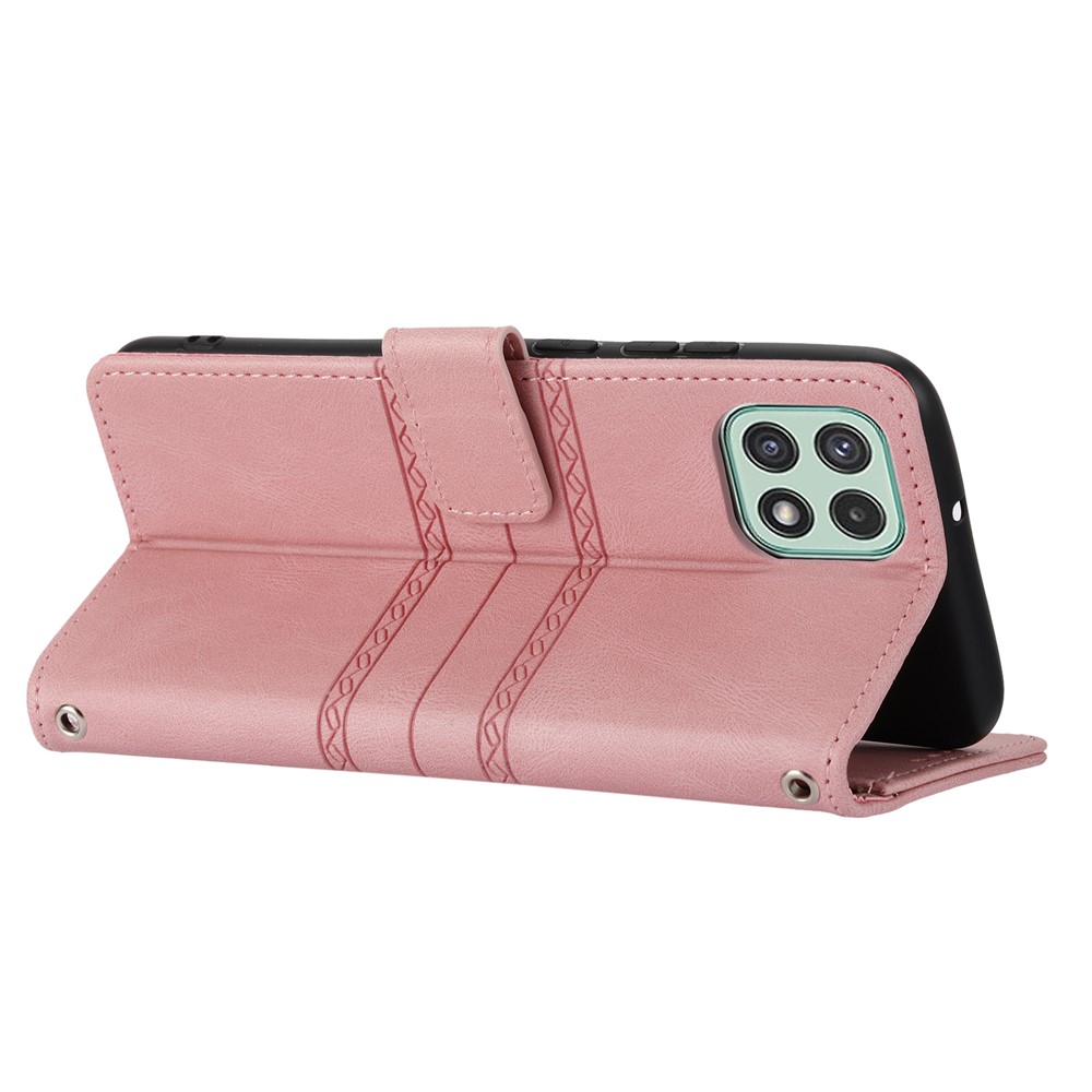 Convenient Lanyard Soft PU Leather and TPU Imprinted Pattern Wallet Phone Case Cover with Stand for Samsung Galaxy A03 (EU Version) - Pink-6