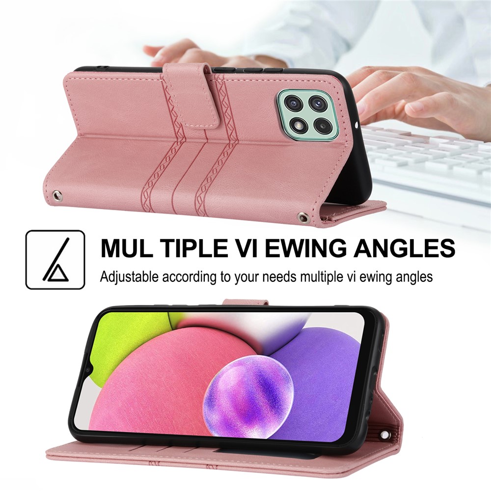 Convenient Lanyard Soft PU Leather and TPU Imprinted Pattern Wallet Phone Case Cover with Stand for Samsung Galaxy A03 (EU Version) - Pink-7