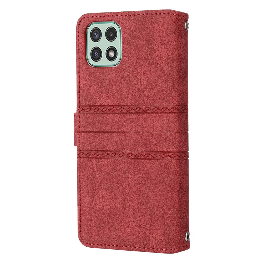 Premium PU Leather and Soft TPU Imprinted Pattern Anti-Scratch Stylish Wallet Phone Case Cover with Stand for Samsung Galaxy A03 (Global Version) - Red-3