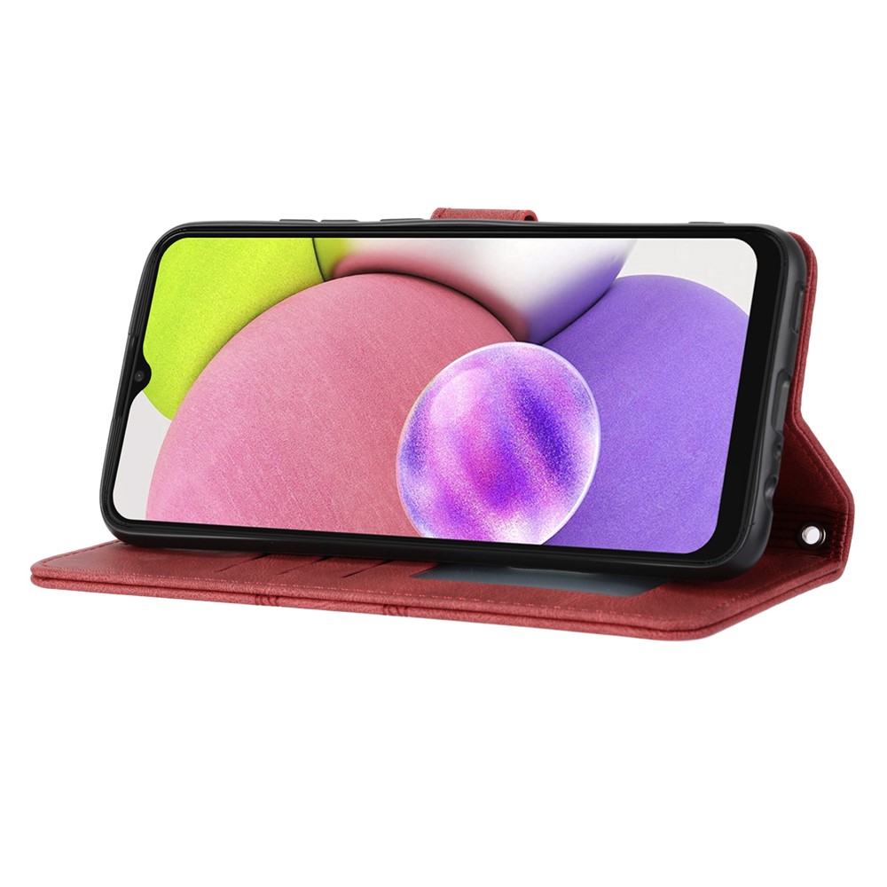Premium PU Leather and Soft TPU Imprinted Pattern Anti-Scratch Stylish Wallet Phone Case Cover with Stand for Samsung Galaxy A03 (Global Version) - Red-5