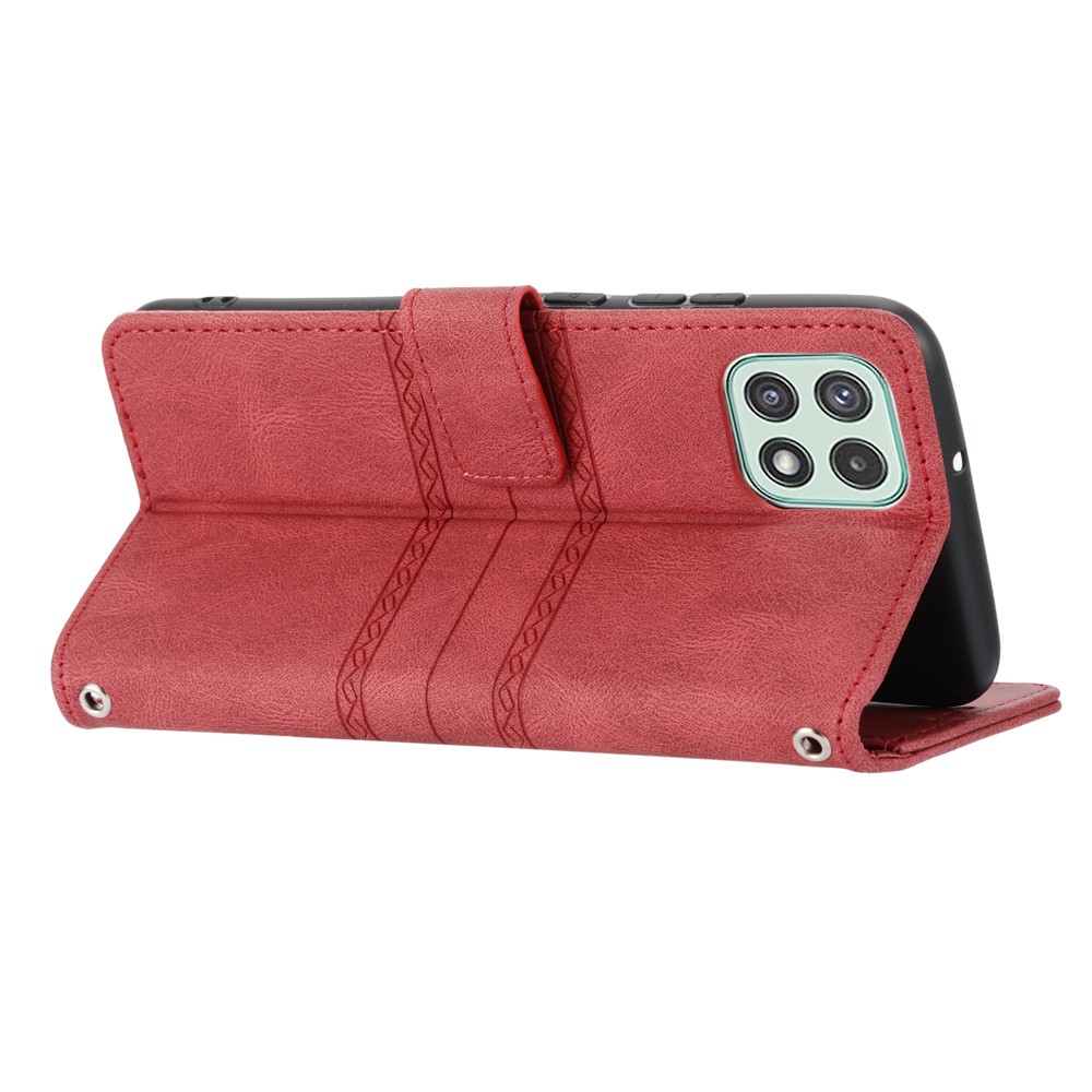 Premium PU Leather and Soft TPU Imprinted Pattern Anti-Scratch Stylish Wallet Phone Case Cover with Stand for Samsung Galaxy A03 (Global Version) - Red-6