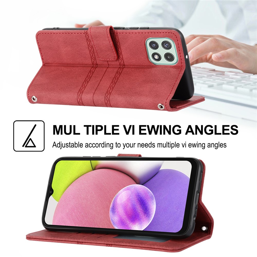 Premium PU Leather and Soft TPU Imprinted Pattern Anti-Scratch Stylish Wallet Phone Case Cover with Stand for Samsung Galaxy A03 (Global Version) - Red-7