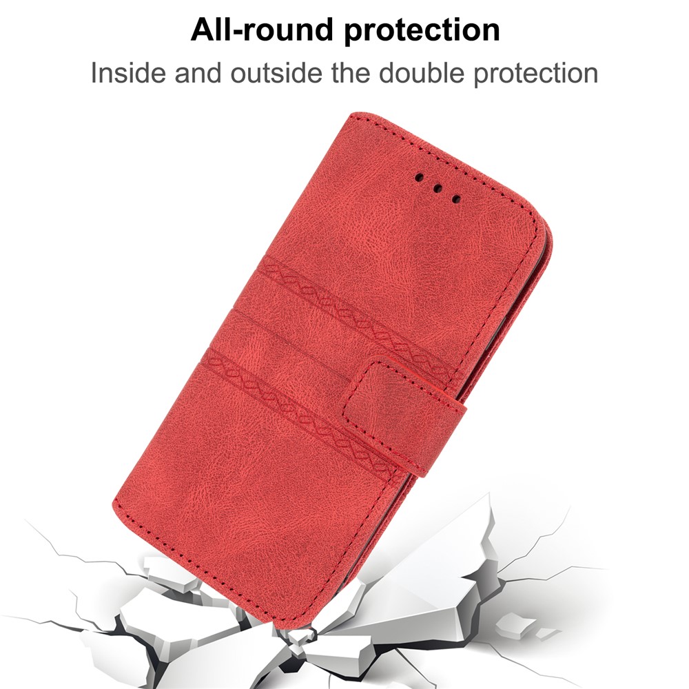 Premium PU Leather and Soft TPU Imprinted Pattern Anti-Scratch Stylish Wallet Phone Case Cover with Stand for Samsung Galaxy A03 (Global Version) - Red-9